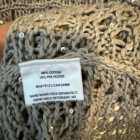 EILEEN FISHER Natural Oatmeal Beige Crochet Cap-Sleeve Sequin Sweater size med. - Picture 5 of 13